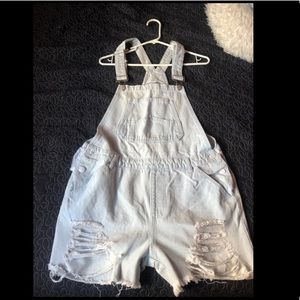 Denim overall shorts
